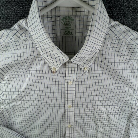 Brooks Brothers Milano Blue Check 16 35 Men Long Sleeve Button Up Shirt Cotton - Picture 1 of 16